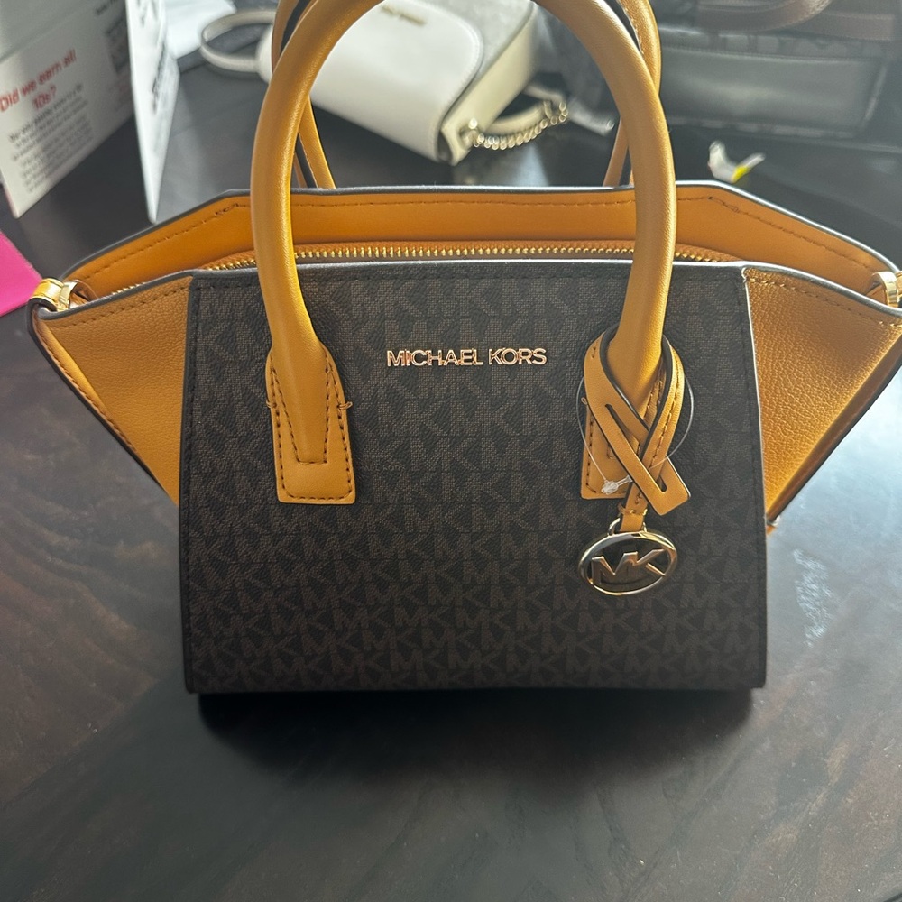 Michael Kors Brown and Yellow Satchel Bag